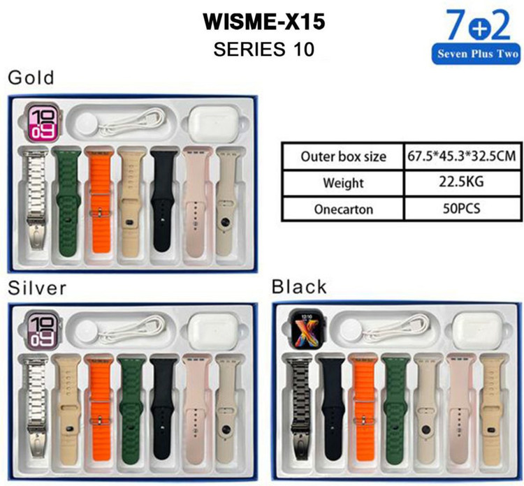 پک ساعت هوشمند سری ۱۰ و ایرپاد پرو مدل wisme-X15 با ۷ بند متنوع