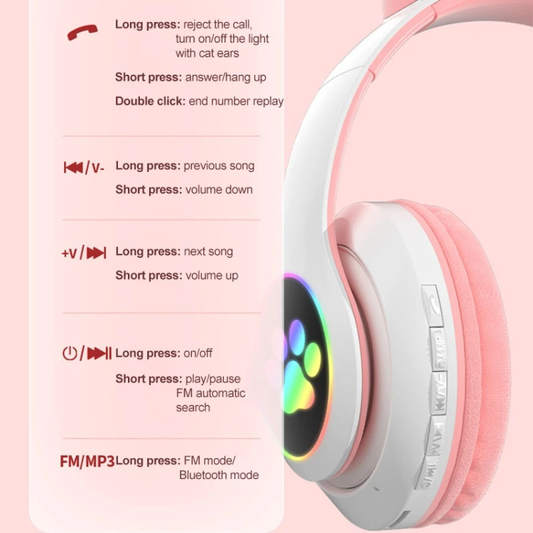 هدفون بلوتوثی RGB طرح گربه ای مدل CAT STN-28