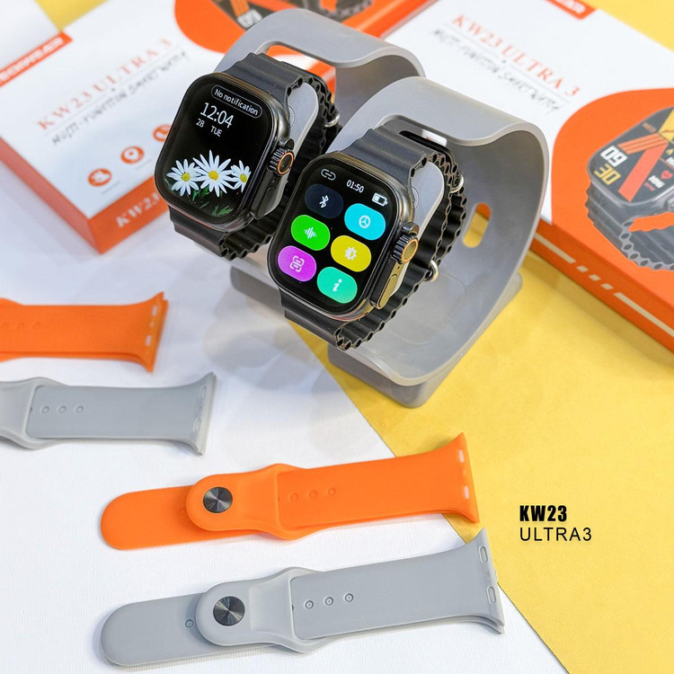 ساعت هوشمند اولترا مدل KEQIWEAR KW23 ULTRA3 با 3 بند متنوع سیلیکون