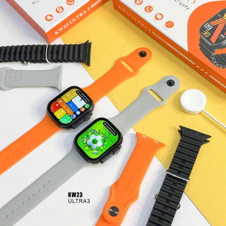 ساعت هوشمند اولترا مدل KEQIWEAR KW23 ULTRA3 با 3 بند متنوع سیلیکون