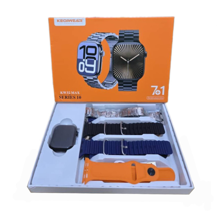 ساعت هوشمند سری۱۰ مدل KEQIWEAR KW32 MAX با 7 بند فلزی و سیلیکون