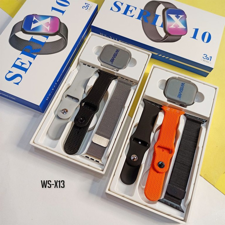 ساعت هوشمند سری ۱۰ ویسمی مدل ws-x13 با صفحه نمایش آمولد و 3 بند فلزی و سیلیکون