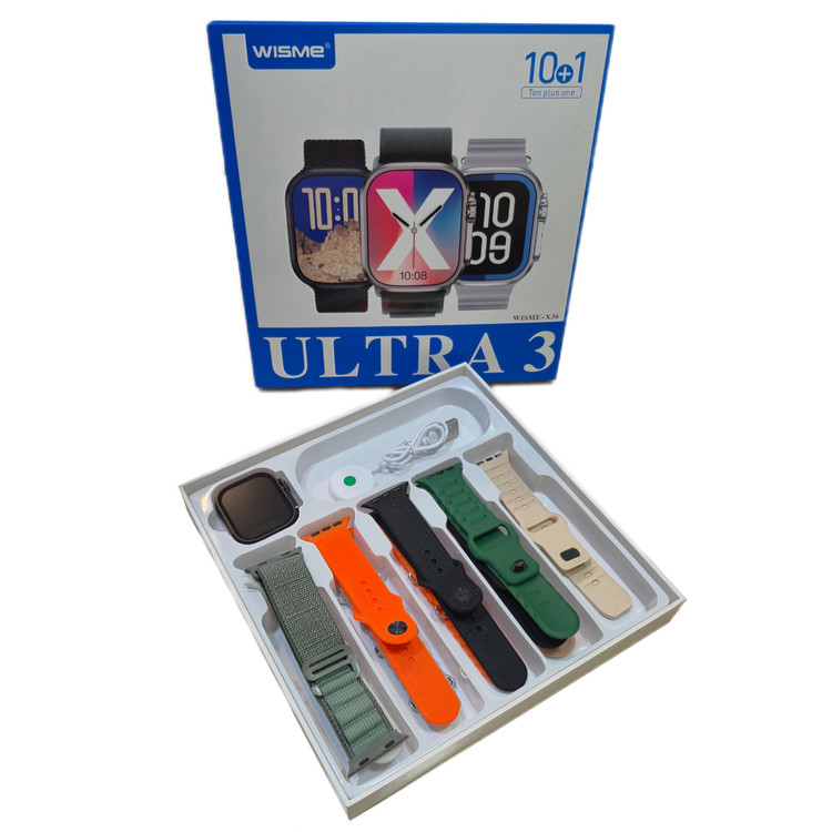 ساعت هوشمند الترا ویسمی مدل WISME-X36 ULTRA3 با 1۰ بند کتان و سیلیکون
