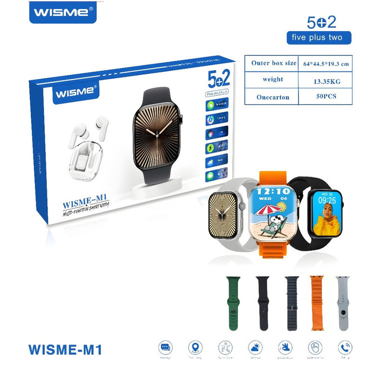 ساعت هوشمند سری ۱۰ و ایرپاد شیشه ای ویسمی مدل WISME-M1 با 5 بند متنوع