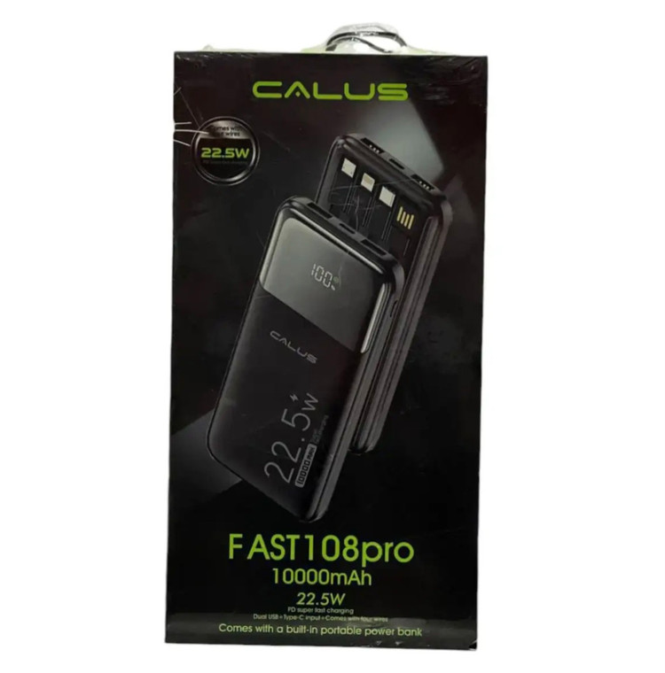 پاوربانک نمایشگردار ۲۲/۵وات کالوس مدل FAST108pro ظرفیت 1۰۰۰۰ میلی آمپرساعت با 4 کابل شارژ
