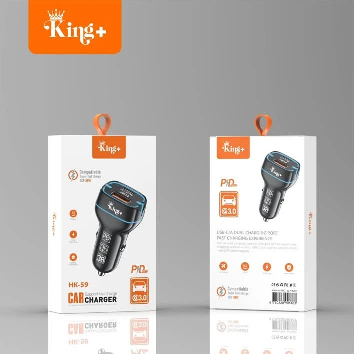 شارژر فندکی اورجینال کینگ پلاس مدل HK-59 با پورت PD و توان 38 وات