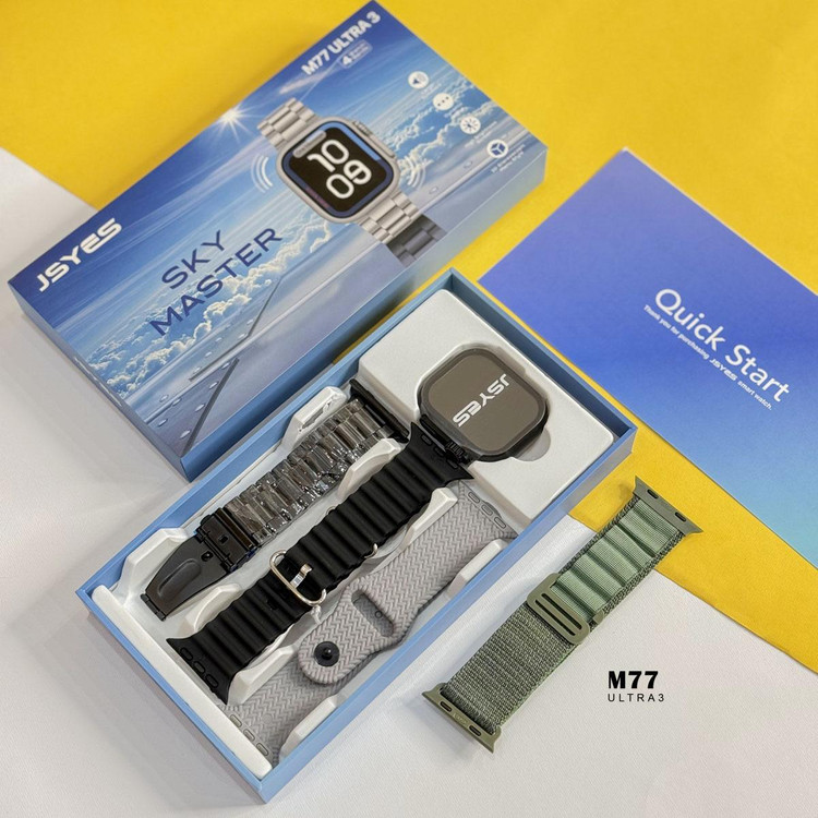ساعت هوشمند جی اس یس الترا مدل JSYES M77 ULTRA3 با 4 بند فلزی و سیلیکونی