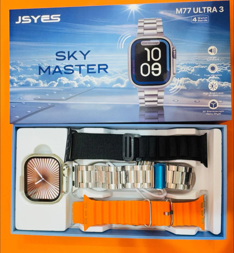 ساعت هوشمند جی اس یس الترا مدل JSYES M77 ULTRA3 با 4 بند فلزی و سیلیکونی