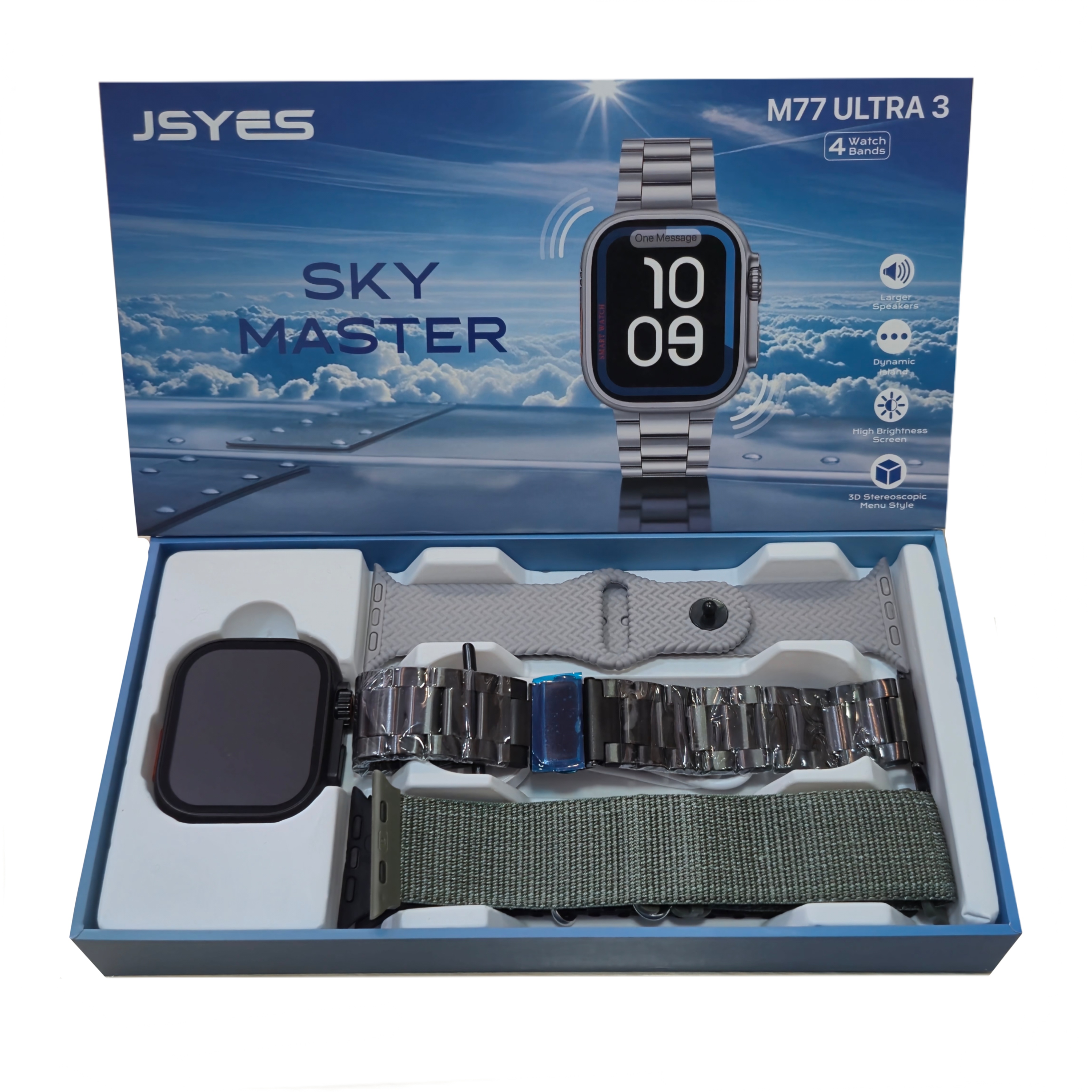 ساعت هوشمند جی اس یس الترا مدل JSYES M77 ULTRA3 با 4 بند فلزی و سیلیکونی