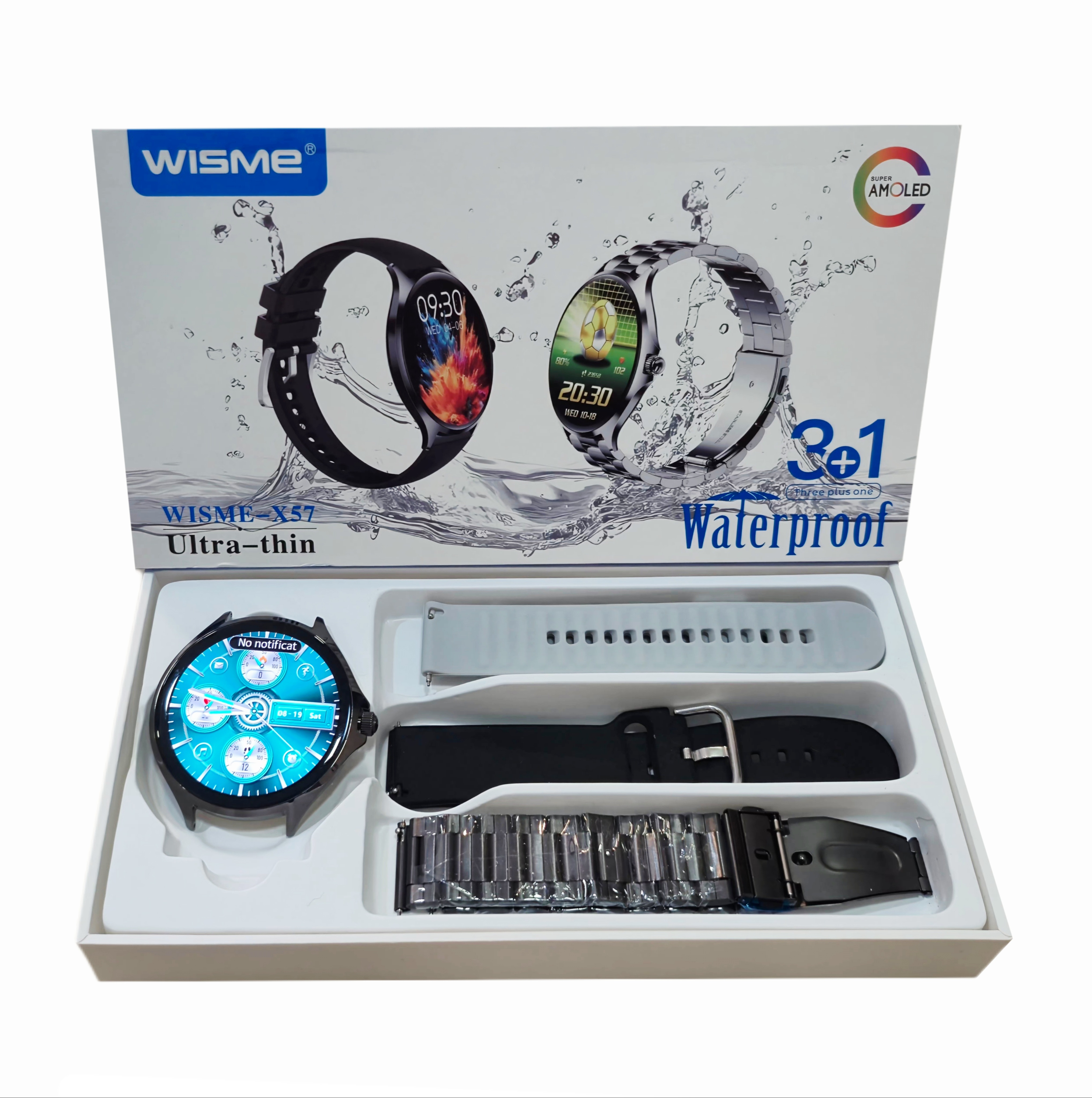 ساعت هوشمند ویسمی مدل WISME-X57 صفحه گرد فوق باریک ضدآب با 3 بند فلزی و سیلیکون