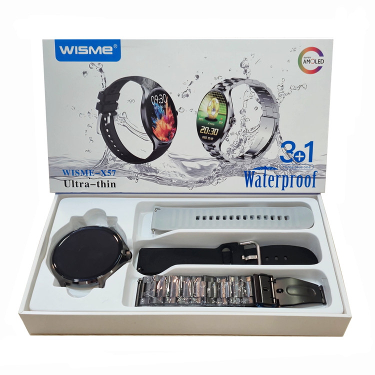 ساعت هوشمند ویسمی مدل WISME-X57 صفحه گرد فوق باریک ضدآب با 3 بند فلزی و سیلیکون