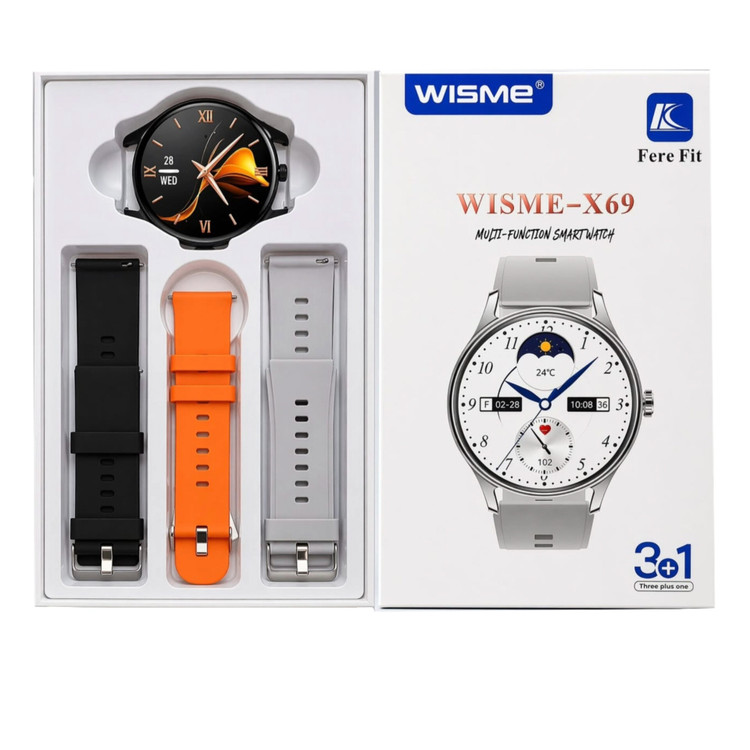 ساعت هوشمند صفحه گرد ویسمی مدل WISME-X69 با 3 بند سیلیکونی